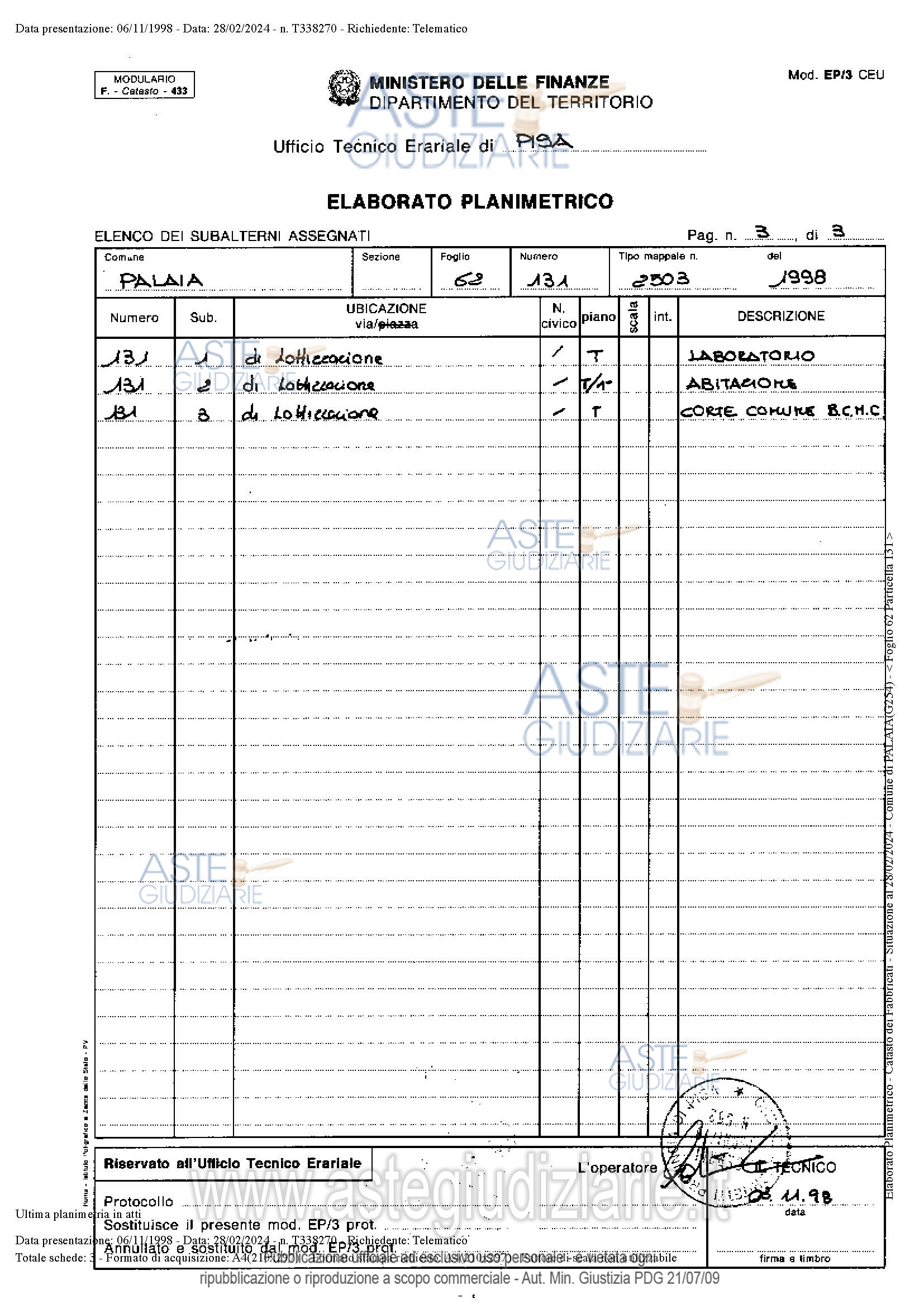 Planimetria del bene