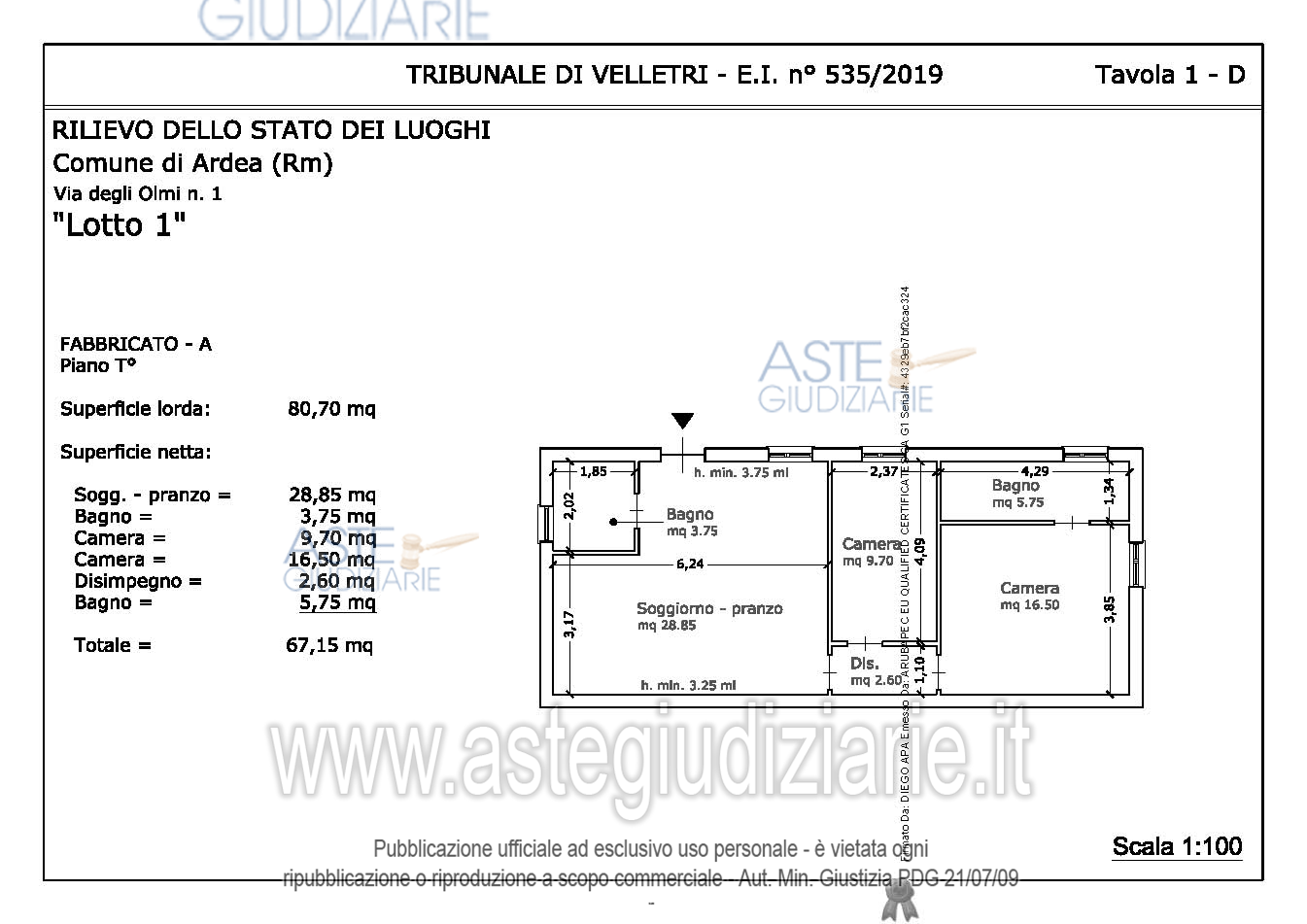 Planimetria del bene